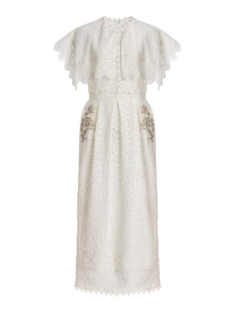 Erdem Embellished Lace Cotton Midi Cocktail Dress off-white