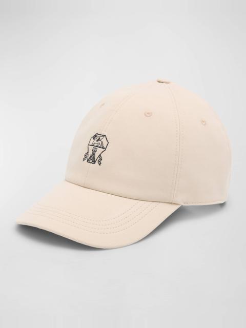 Brunello Cucinelli Men's Crest Logo Denim Baseball Hat