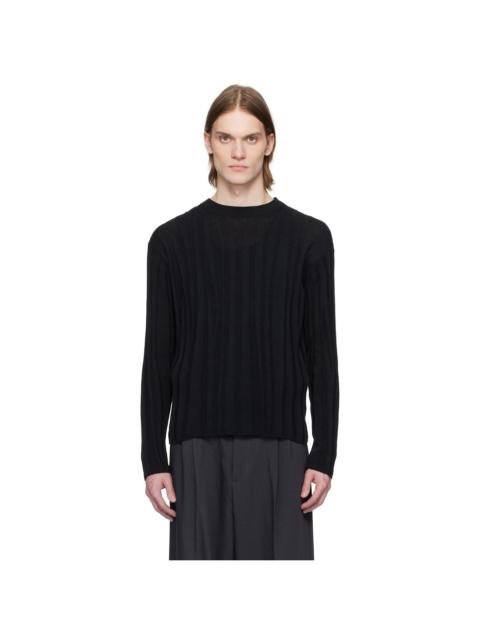 YOKE Black Roundum Rib Crewneck Sweater