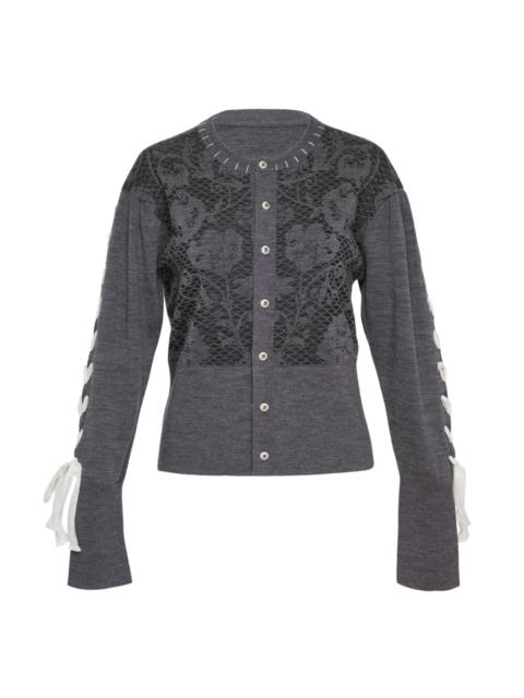 RENLI SU Floral Lace Panel Long Sleeve Cardigan