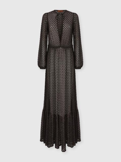 Missoni Long cover-up dress in lamé viscose with spiderweb motif and flounces