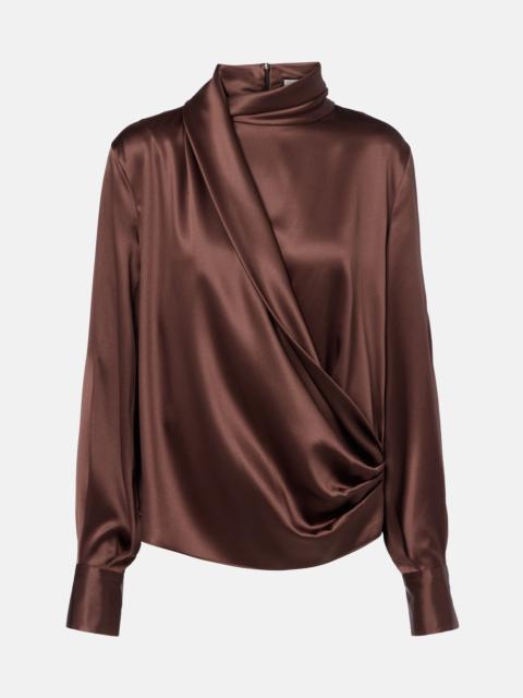 Brunello Cucinelli Draped silk-blend satin blouse