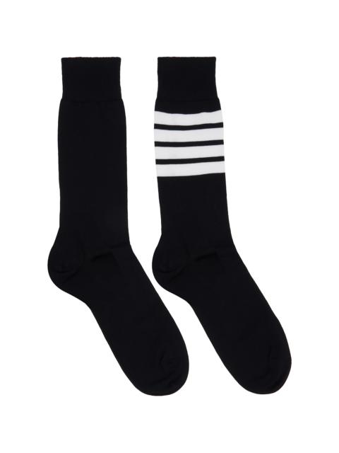 Thom Browne Black Cotton 4-Bar Mid Calf Socks