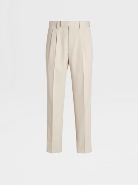 ZEGNA OFF WHITE COTTON AND WOOL DOUBLE PLEAT PANTS