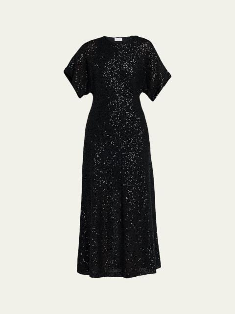 Brunello Cucinelli Sequin Linen-Cashmere Midi Dress