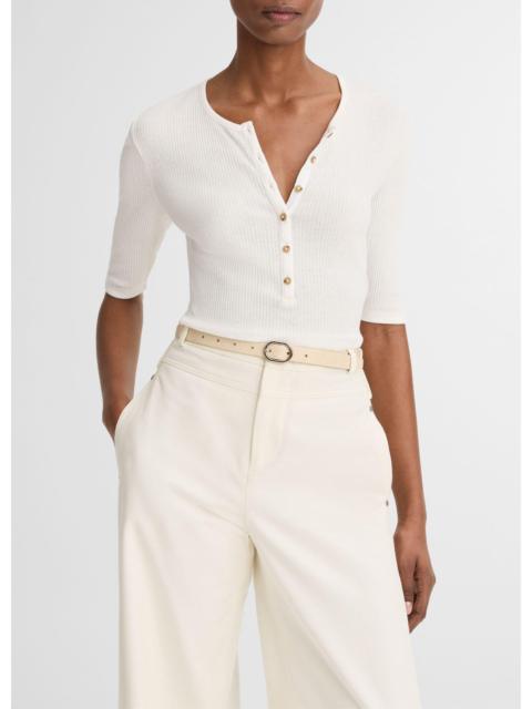 Vince Ribbed Pima Cotton Elbow-Sleeve Henley