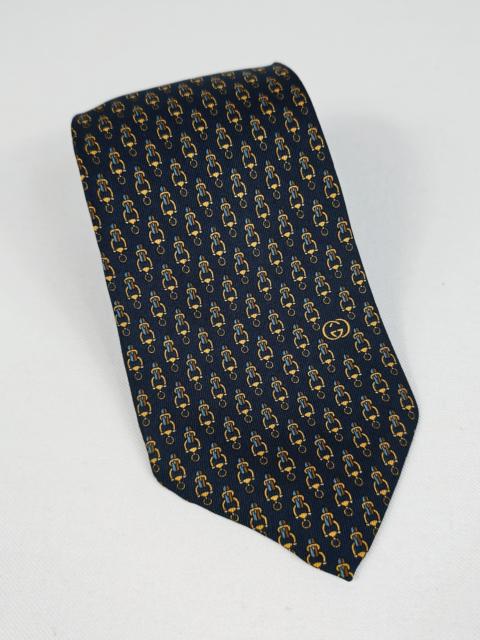 GUCCI Rare Vintage Gucci Navy Blue Stirrup & Horsebit Motif Silk Tie