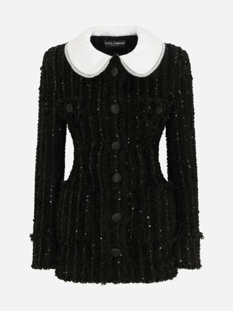 Dolce & Gabbana Tweed jacket with micro-sequin embellishment and satin collar
