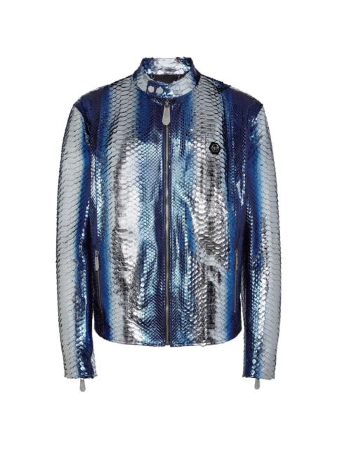 PHILIPP PLEIN python-leather biker jacket