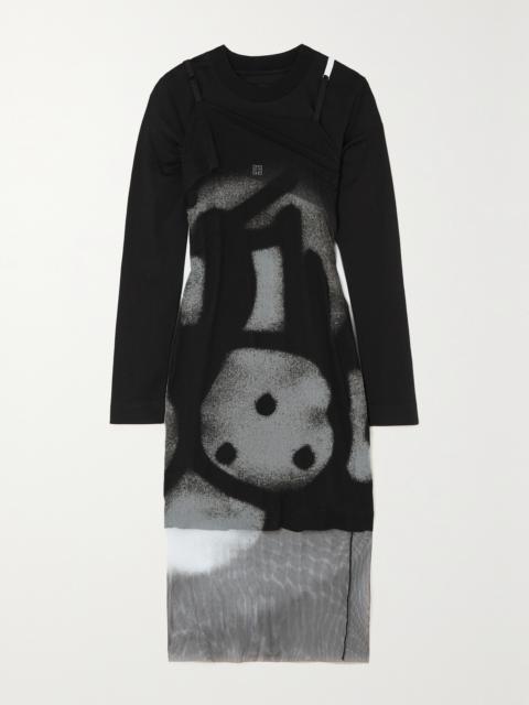 Givenchy Layered Printed Tulle And Cotton-jersey Midi Dress