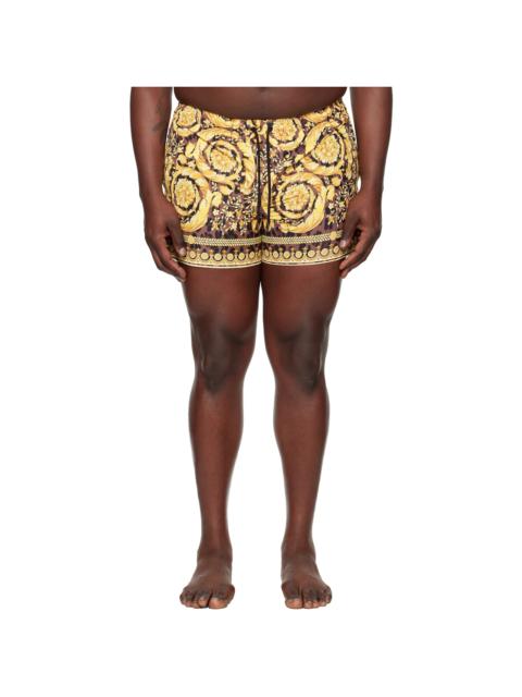 VERSACE Gold & Black Wild Barocco Print Swim Shorts