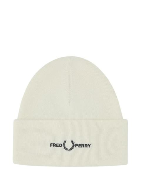 Fred Perry Ivory acrylic blend beanie hat
