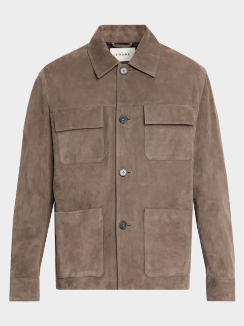 FRAME Men's Taupe Suede Chore Coat