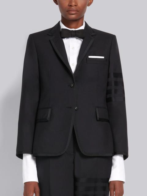 Black Wool Plain Weave Suiting Grosgrain Tipped Engineered 4-Bar Classic Jacket