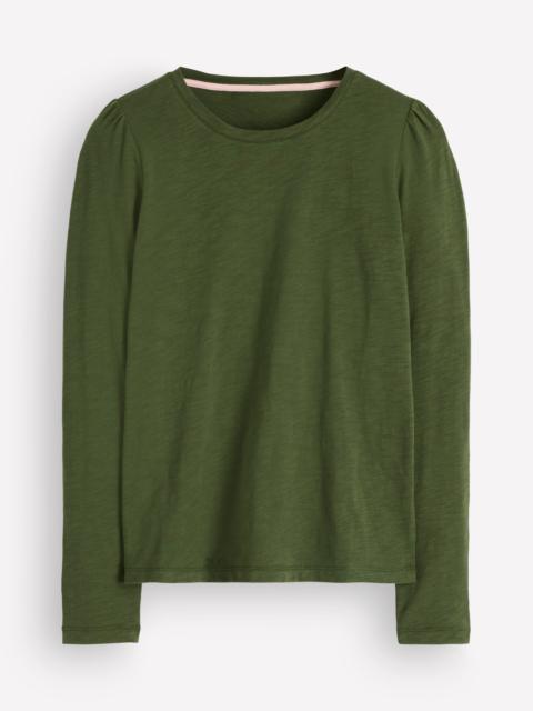 BODEN Cotton Crew Long Sleeve Top-Chive