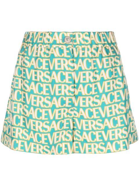 VERSACE logo-print silk shorts