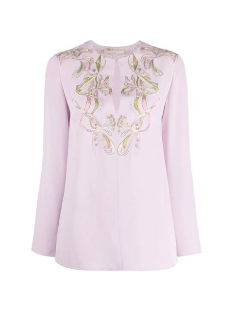 PUCCI Farfalle-embroidered 긴 소매 탑