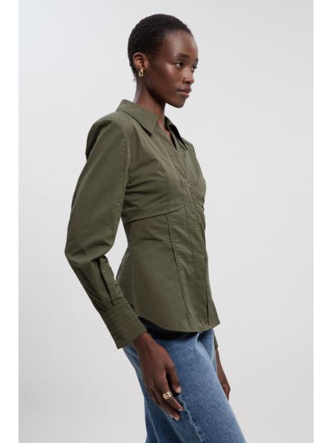 KAREN MILLEN Pleated Detail Cotton Woven Long Sleeve Shirt