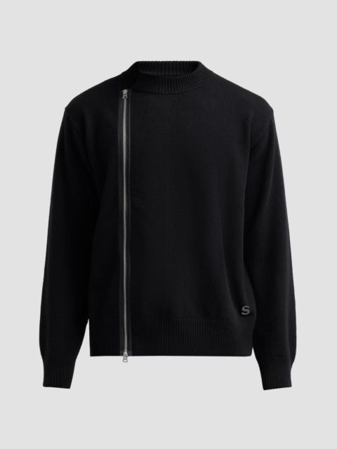 sacai Men's Asymmetric Zip Wool Knit Sweater - Black