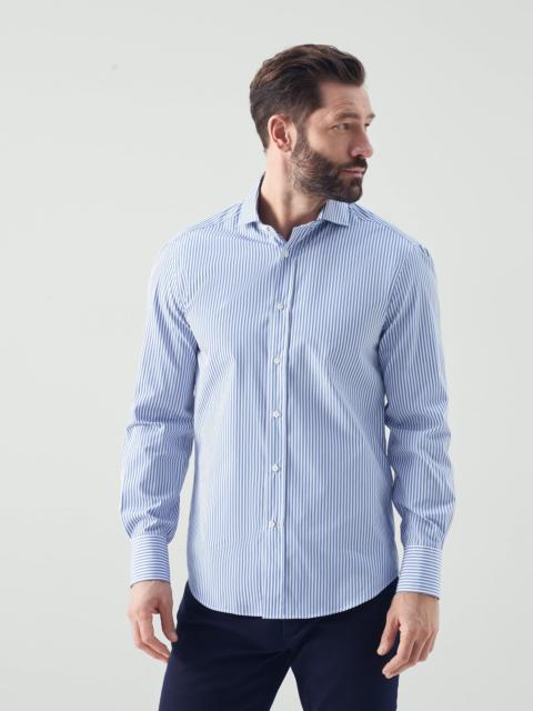 Brunello Cucinelli Striped poplin slim fit shirt with spread collar
