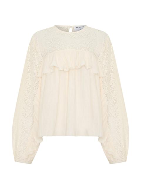ONE TEASPOON Willow Haven Frill Longsleeve Blouse - Ivory
