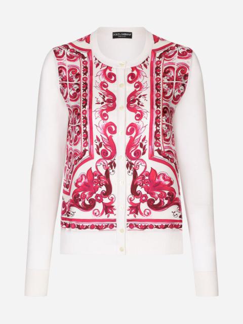 Majolica-print silk and twill cardigan