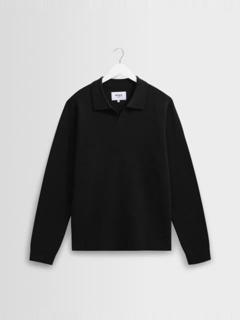 Wax London Carter - Black Open Collar Milano Knit Polo