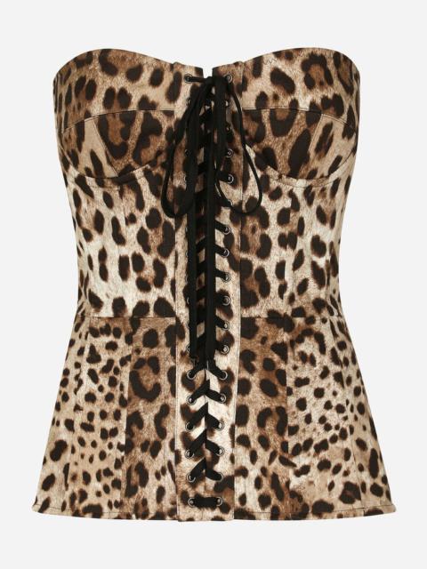 Leopard-print drill shaper corset with laces