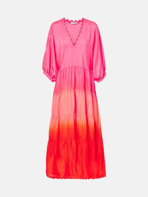 juliet dunn Scalloped tiered silk maxi dress