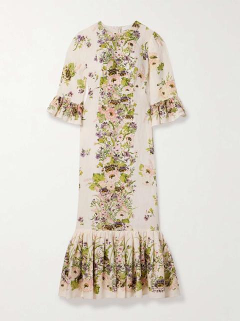 Zimmermann Halliday ruffled floral-print linen midi dress