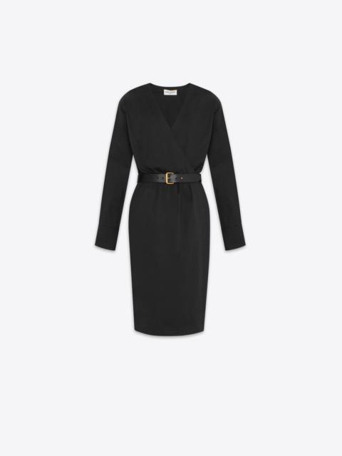 SAINT LAURENT wrap dress in cotton linen twill