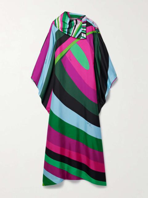 Draped striped silk-twill kaftan