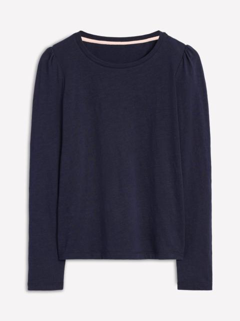 BODEN Cotton Crew Long Sleeve Top-Navy