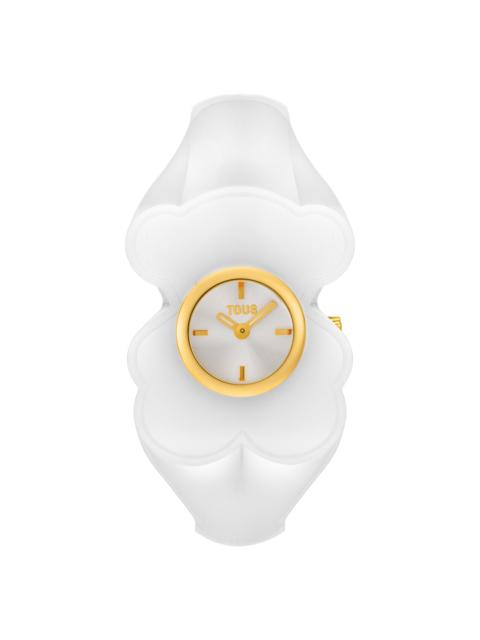 TOUS Gold-colored steel Analog watch with white polycarbonate T. L Bear Folks