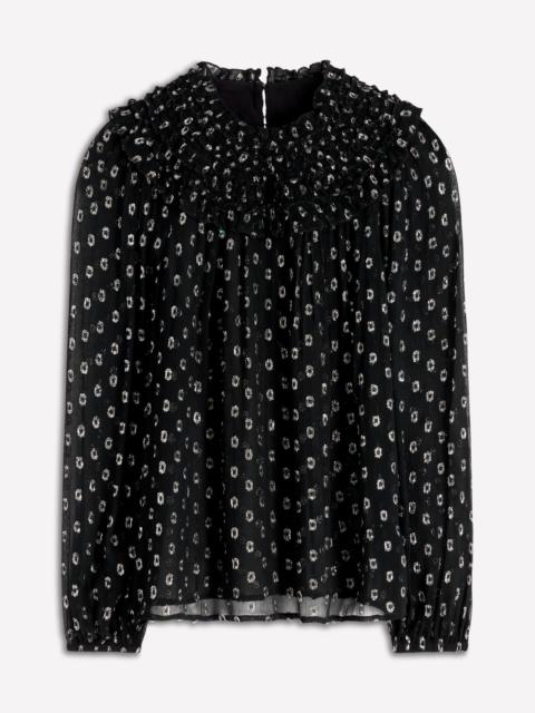 BODEN Metallic Ruffle Collar Top-Black, Lurex Clip