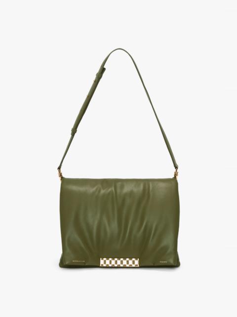 Puffy Jumbo Chain Pouch In Khaki Leather