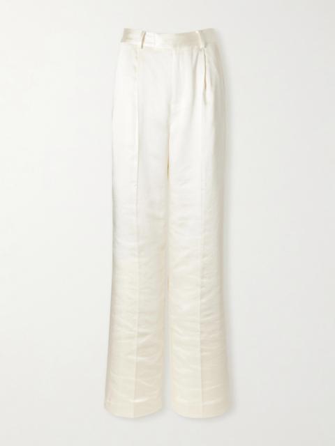 self-portrait Pleated Satin Straight-leg Pants
