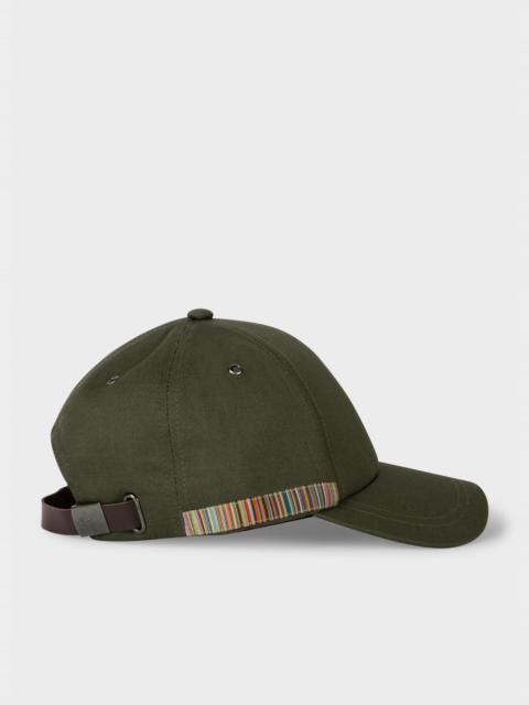 Paul Smith Khaki 'Signature Stripe' Trim Cotton Baseball Cap