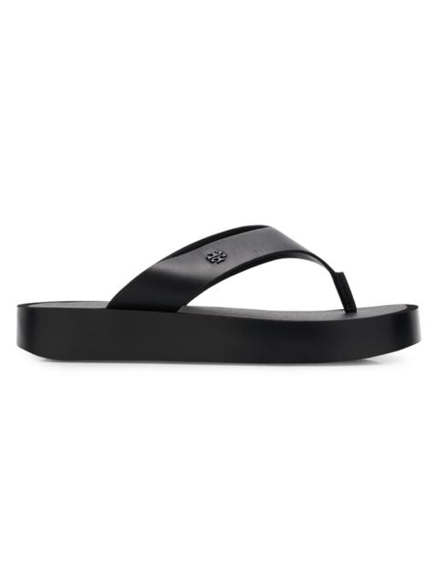 TORY BURCH Women's Logo-Medallion Leather Platform Flip-Flops - Black