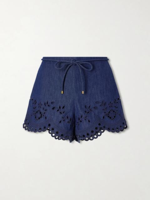 Zimmermann Mahon Broderie Anglaise Denim Shorts