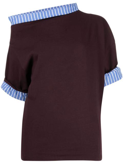 Dries Van Noten stripe-trim asymmetric cotton T-shirt