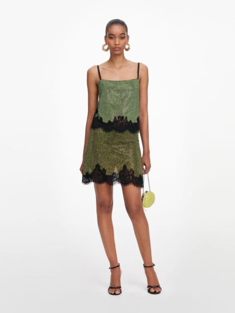 self-portrait Green Crystal Chainmail Top