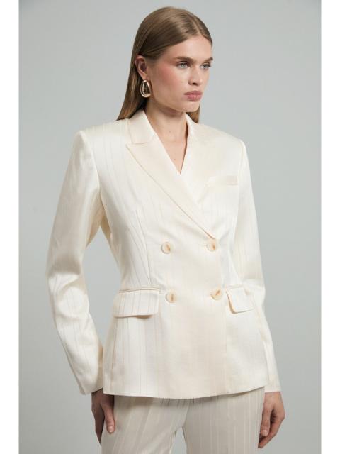 KAREN MILLEN Premium Satin Pinstripe Tuxedo Oversized Tailored Blazer