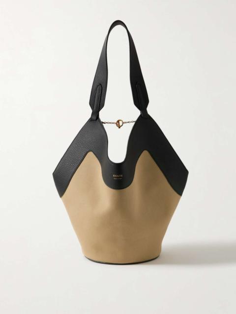 KHAITE Lotus small textured leather-trimmed canvas tote Black