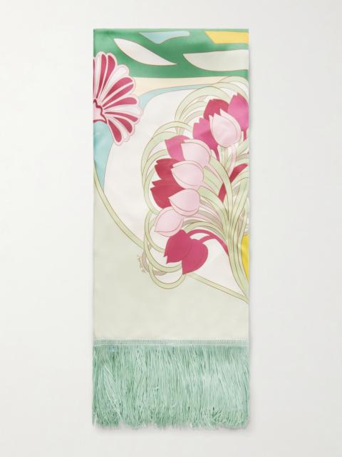 La DoubleJ Fringed Printed Silk-twill Scarf