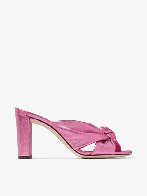 JIMMY CHOO Avenue 85 Candy Pink Metallic Nappa Leather Mules