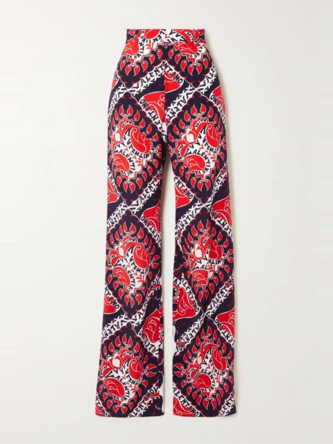 Valentino Printed silk-crepe straight-leg pants