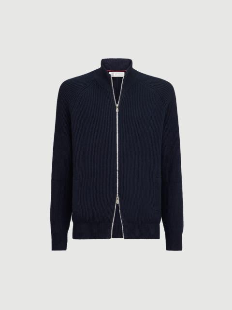 Brunello Cucinelli Malfilé cotton English rib cardigan with raglan sleeves and zipper
