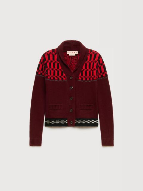Marni RED WOOL CARDIGAN WITH GEOMETRIC MOTIF