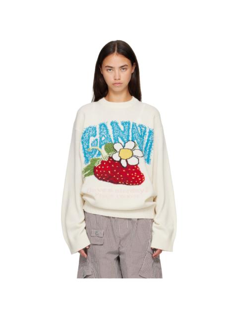 GANNI Off-White Oversized Strawberry Sweater